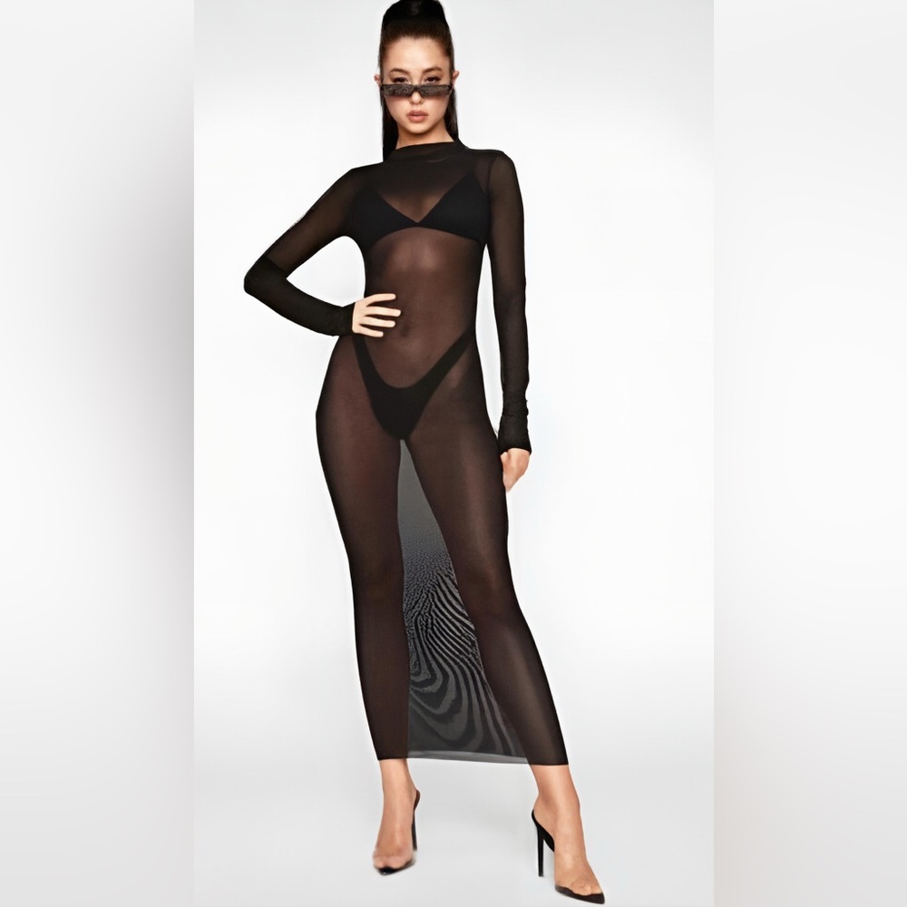Dolls Kill Black Mesh Maxi Dress